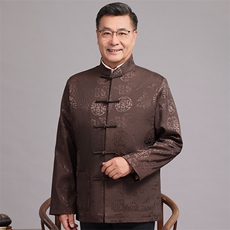 主推春款中老年风唐装外套男中式复古盘扣汉服爷爷过生日外套，男装民族服装，钱塘723