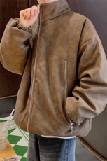 港风PU皮复古做旧双侧金属拉链设计夹克式棉衣男MY77092P130控198，男装夹克，星座227-7