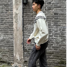 重磅秋冬装北极绒套头毛衣美式复古休闲慵懒风提花工艺针织衫外套，男装针织衫/毛衣，电商A486