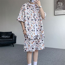 TZ1149-特48控88多色海滩冰丝凉感大码套装衬衫速干运动两件套，男装休闲套装，电商A059