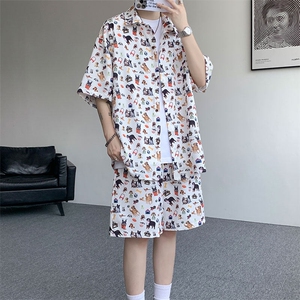 TZ1149-特48 控88 多色海滩冰丝凉感大码套装衬衫速干运动两件套图片