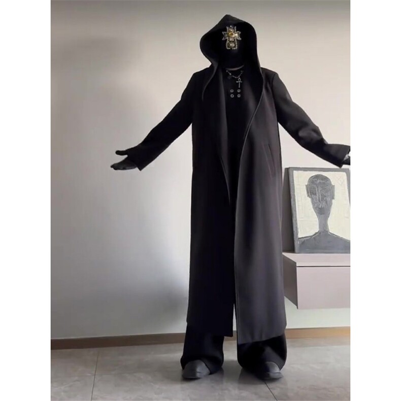 暗黑巫师帽风衣男过膝长款教父毛呢大衣披风外套Y995-P130,男装风衣,星座1004-3