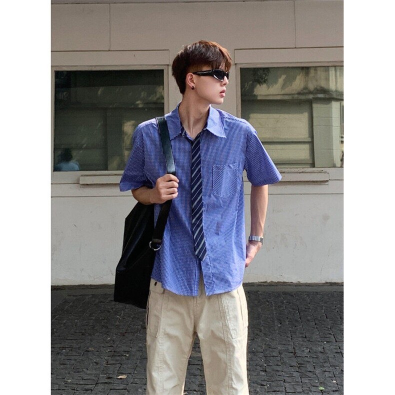 【有货】2270CC-特P36带领带格子短袖衬衫男女夏季，男装T恤，星座1007（原301D）