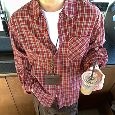 25秋冬新款格子翻领长袖衬衫男式宽松衬衣薄外套716A-CS914-P65，男装衬衫，星座716A（原星座815-4）