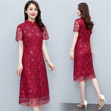 2023年春夏新款蕾丝旗袍婚庆喜宴中长修身显瘦百搭专柜品质连衣裙，女装汉服/婚纱/旗袍/礼服，媚琳依坊