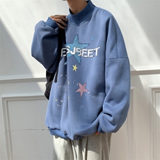 加绒加厚高领卫衣星星印花落肩袖情侣款打底衫男XZ514-2-G88-P48，男装T恤，星座514-2(原B239)