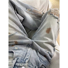 扎染复古破洞设计感垂感阔腿牛仔裤男女嘻哈直筒长裤NGJ05，男装牛仔裤，星座1116A（原606A-3）