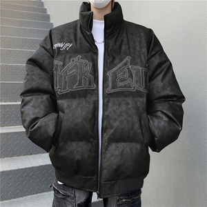 做旧棉服男2024春季街头潮牌时尚压褶立领潮流情侣棉衣外套M8031