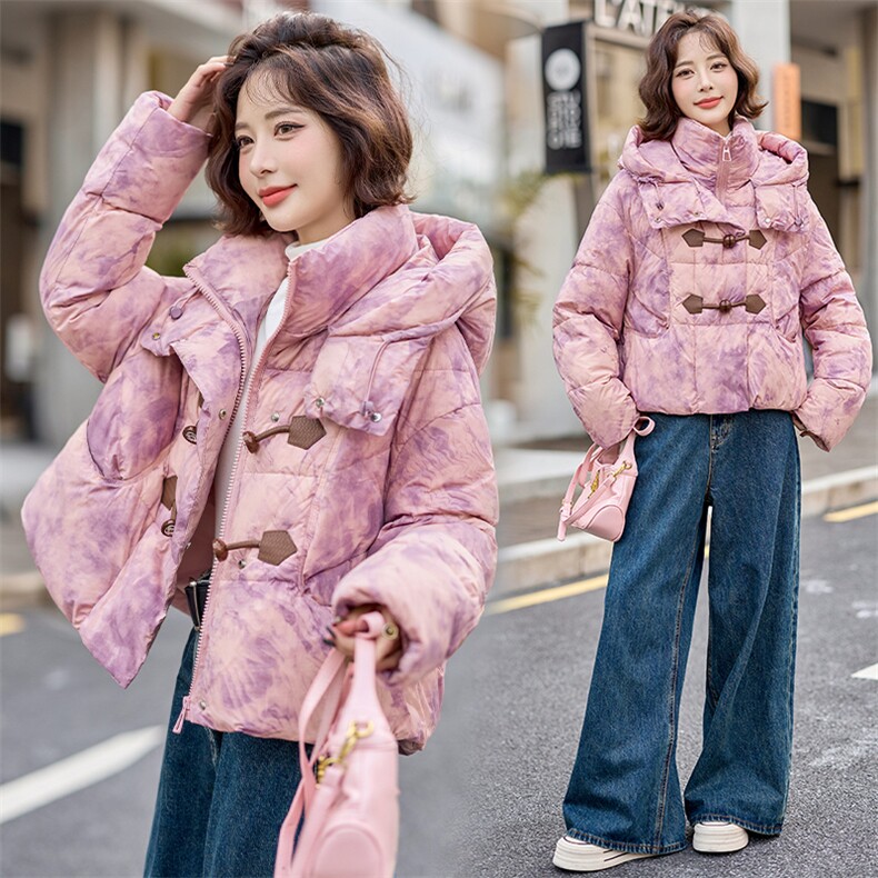 独特超好看扎染印花短款羽绒服女2024冬季新款时尚保暖白鸭绒外套,女装羽绒服,润尚靓点