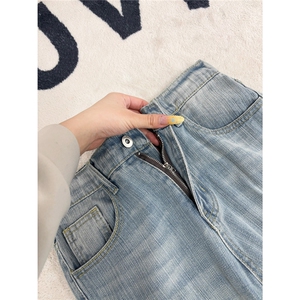 B221 美式ins高街暗黑宽松直筒竹节纹牛仔裤LK26626-特P46控88图片
