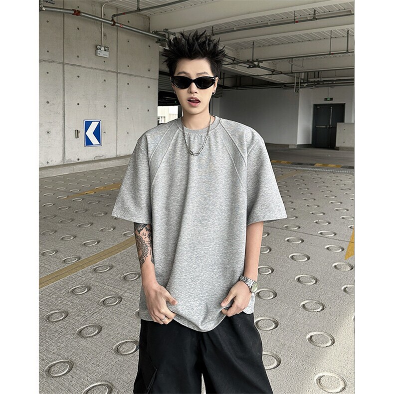8XL-M美式高街高克重短袖T恤男宽松短款BOXY正肩上衣半袖DX334,男装T恤,电商D206-1