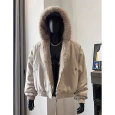 现货高品质美式高街冬季重磅硬挺短款座山雕毛领棉衣男女加厚外套，男装棉衣，电商A443