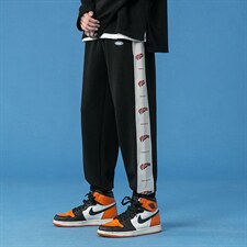 蓝底2024秋冬新款撞色串标束脚运动休闲潮牌裤子2120-45控69图片