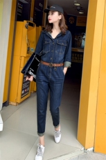 工装长袖连体裤2025春秋新款连衣长裤高级感棉女连身牛仔裤子，女装连体裤，钱塘布衣