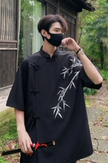特批P30无差价夏季新中式盘扣冰丝凉感风复古短袖衬衫男CD2291，男装衬衫，电商A001-1