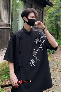 特批P30无差价夏季新中式盘扣冰丝凉感风复古短袖衬衫男CD2291图片