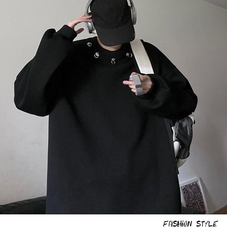 复古oversize垫肩酒红色圆领卫衣男女铆钉设计感小众内搭长袖外套,女装短外套,星座1018A