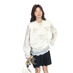 小香风毛衣马甲蕾丝打底套装女2025春秋新款减龄高级感针织两件套图片