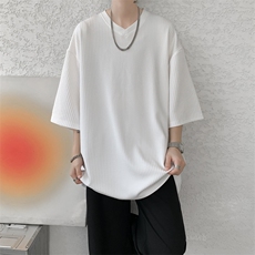 8XL-M短袖肌理感冰丝凉感T恤特大码鸡心领半袖纯色体恤DX1216/P28，男装T恤，电商B238