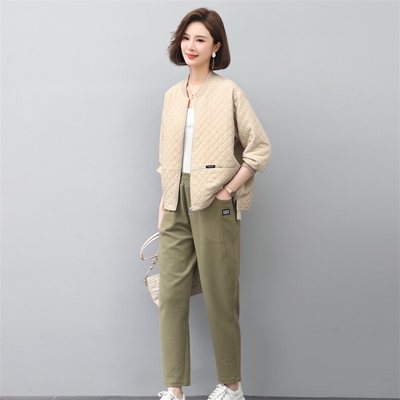 2024春年秋季新款潮韩版夹棉女长袖宽松显瘦休闲两件套装,女装套装/套裙,独衣靓