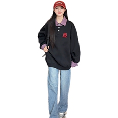 美式学院刺绣翻领假两件卫衣男女cp199-特p55，男装卫衣，电商B371