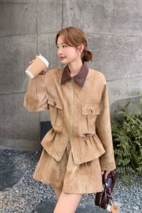 春装新款 巴恩风廓形收腰夹克+短裤休闲套装 2105 P180 K289图片