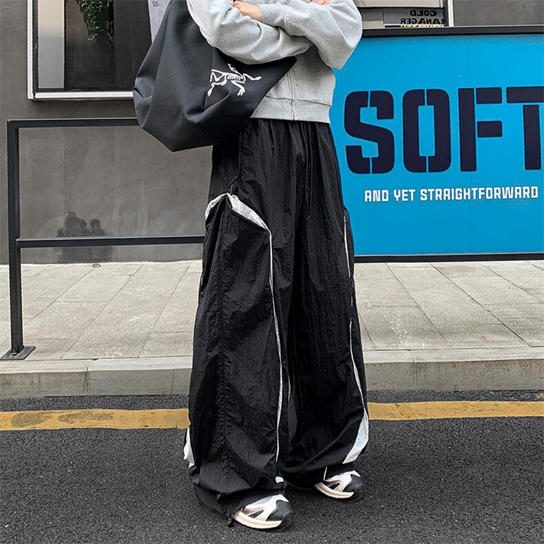 品质好货秋季新款休闲裤男拼接长裤阔腿裤伞兵裤子K9085-特P50,男装休闲裤,星座810(原QT5070)