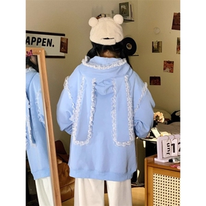 MAOYOU春季甜美蝴蝶结兔耳连帽卫衣女少女心韩系宽松帽衫外套上衣图片