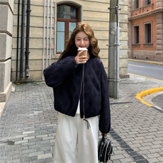 韩系菱格夹棉短外套女秋冬新款高级感休闲宽松加厚小个子棉衣夹克，女装短外套，2C326