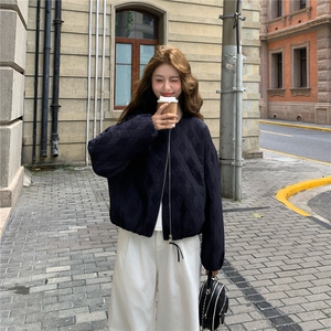 韩系菱格夹棉短外套女秋冬新款高级感休闲宽松加厚小个子棉衣夹克图片