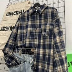 美式格子衬衫男款秋季潮牌百搭复古长袖衬衣高街休闲男女同款上衣，男装衬衫，星座1210-1