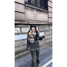 重磅北极绒座山雕大毛毛领毛衣外套冬美式复古休闲慵懒风针织开衫，男装针织衫/毛衣，电商A486