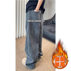 加绒vintage休闲卫裤男秋冬季日系潮牌宽松直筒加厚裤子K6785-P41，男装休闲裤，星座412-3