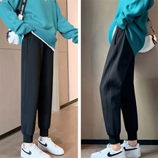 时尚宽松华棉螺纹拼接休闲裤女春季新款高腰显瘦百搭运动长裤，女装休闲裤，桦兴羊绒