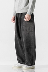 秋冬新款大码牛仔裤阔腿裤休闲裤直筒美式复古工装裤潮H809/P65，男装牛仔裤，钱塘713