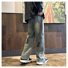k1073-p55-控78M-5XL现货宽松cleanfit牛仔裤马丁靴黑暗拼接，男装牛仔裤，星座116