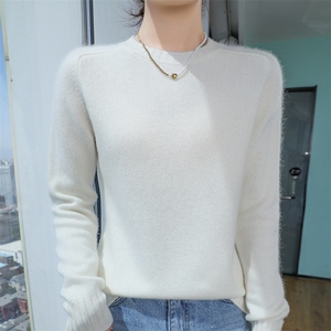 貂绒毛衣女套头半高领宽松大码针织打底衫秋冬装短款加厚保暖图片