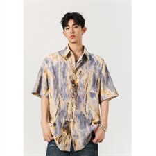 1冰丝扎染面料聚酯纤维M-5XL大码短袖衬衫男DCS78034P35控58，男装T恤，星座226-2