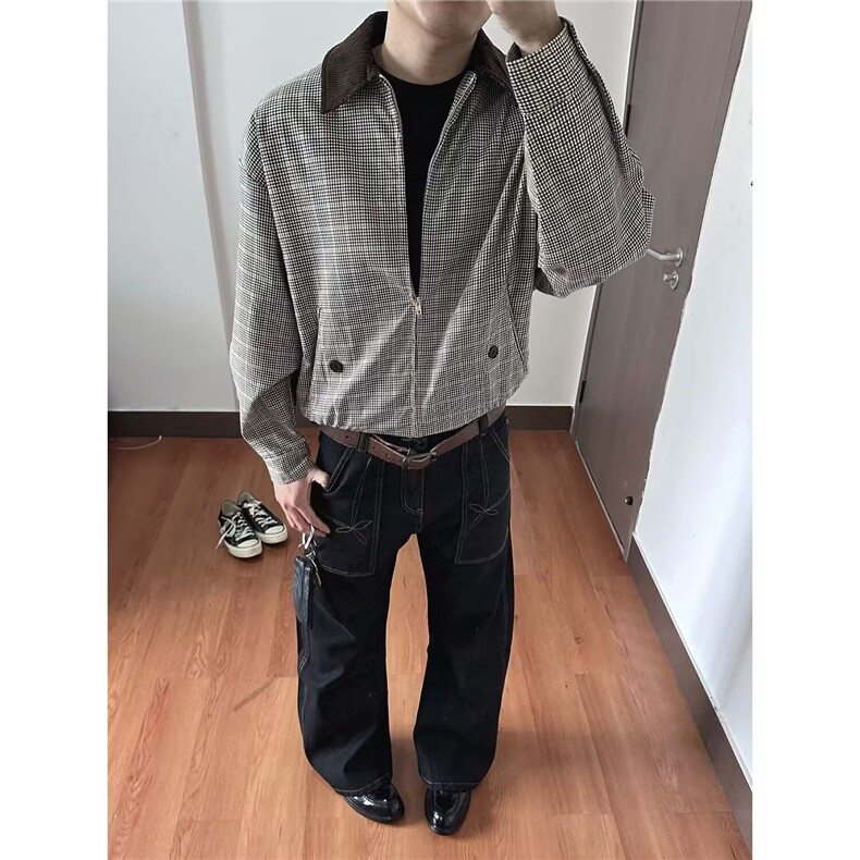 S6062-P50 美式复古高街牛仔裤男生秋冬季款宽松直筒阔腿百搭图片