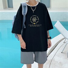 YT26163-P30亚短袖t恤男大码五分袖男宽松七分袖港风模特，男装T恤，电商A040