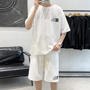 潮牌新款短袖套装立体提花宽松半袖T恤男女TZ300-P55 控价75图片