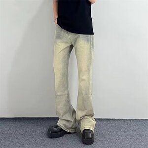 新款微喇牛仔裤男款ins潮牌宽松直筒高端垂感拖地休闲裤子男图片