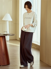 卫衣套装女2026年春季米色美式复古宽松上衣女简约直筒卫裤，女装卫衣/绒衫，梦懿尔