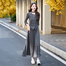 休闲长袖半身裙套装女2025年春秋新款温柔风一整套搭配减龄两件套，女装套装/套裙，依如秀(原杭风阁)