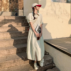 短袖衬衫连衣裙女夏新款韩版通勤简约百搭纯色长款裙子p115-k168，女装连衣裙，辉之琳