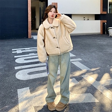 杏色奶fufu软糯羊羔毛短外套女2025冬新款90白鸭绒暖加厚皮毛一体，女装羽绒服，2C159