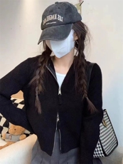 韩版宽松短款连帽针织拉链开衫女秋冬小个子帽衫外套羊毛外搭，女装羊毛衫，鑫之绒