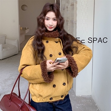 麂皮绒皮毛一体羊羔毛外套2C317A-8537-P205-K308，女装短外套，2C317A
