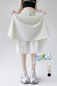 百褶山本裙女夏季薄款垂感大摆a字伞裙中长款棉麻冰丝半身裙图片