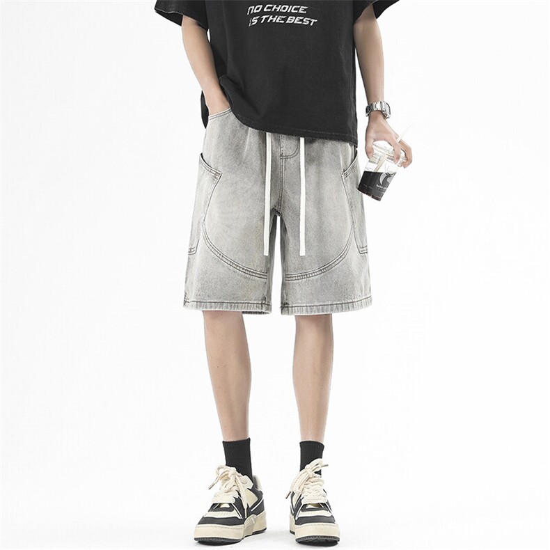 2026夏季新款港风美式高街拼接款阔腿休闲牛仔短裤男潮DK841-P50,男装牛仔裤,星座313A(原308A-2)